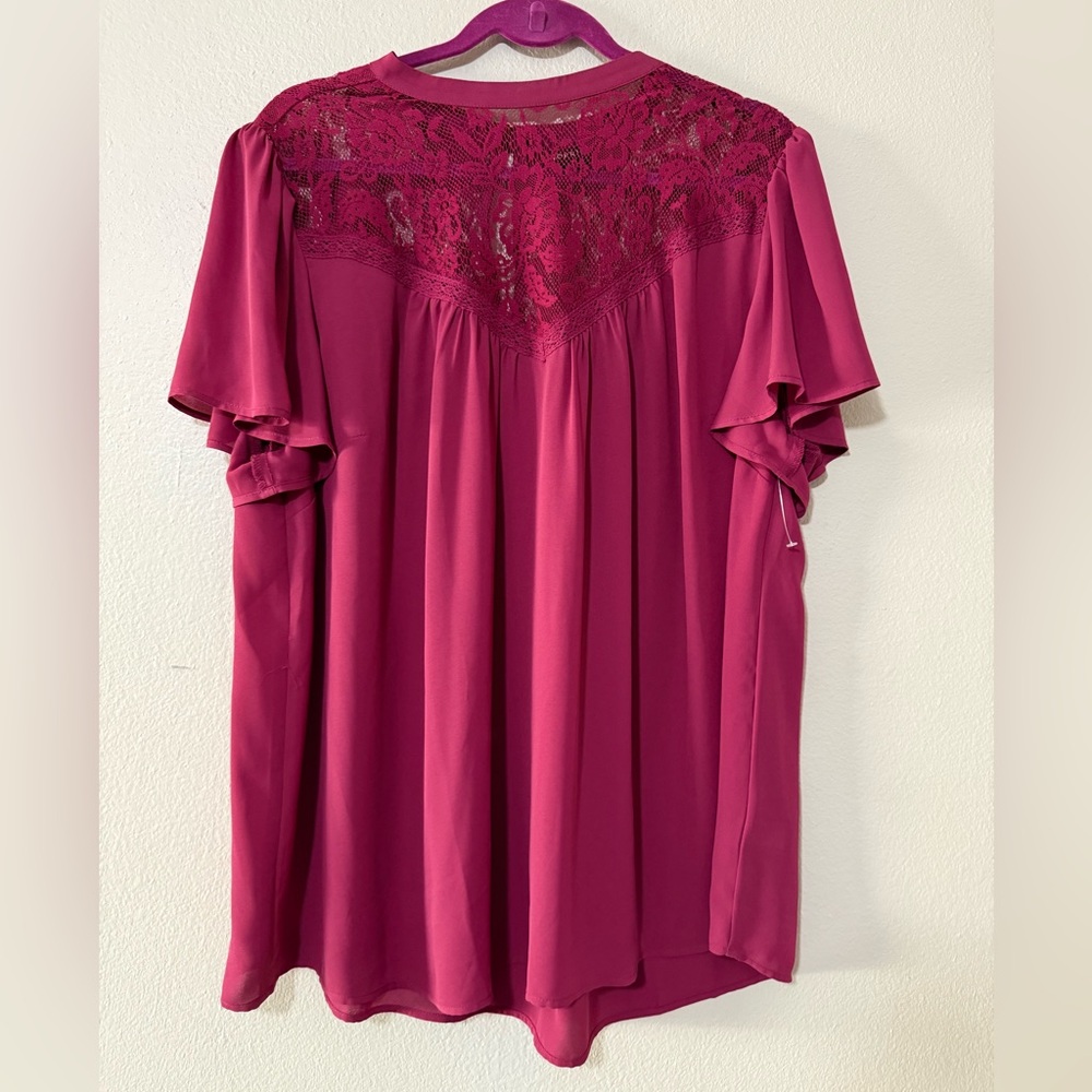 Torrid Women's Blouse with Lace Detail - Deep Pink